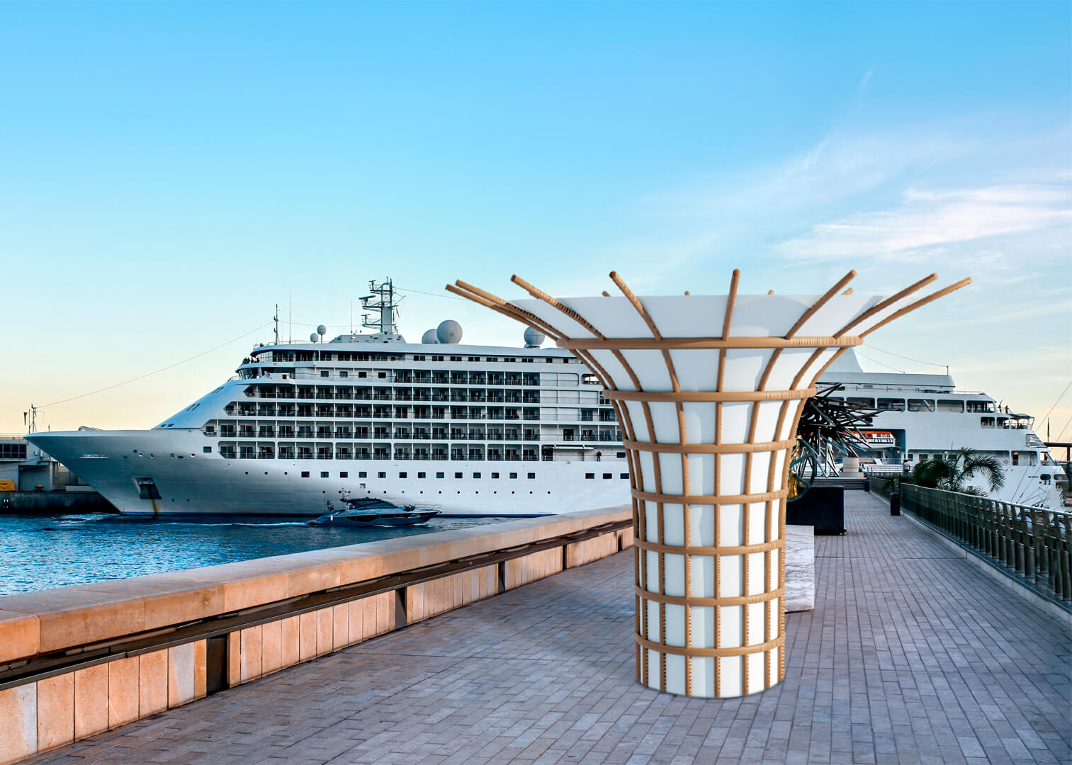 The hub is installed in the port in front of the yacht
